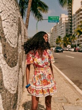 FARM Rio X Sezane Spring Bananas Off-White Kalhila Mini Dress